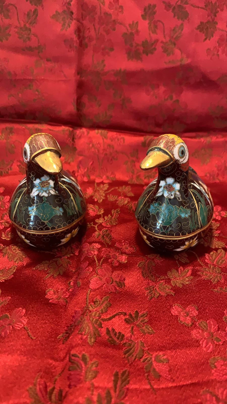 Vasetti a forma di papera in smalto cloisonné terminato 7/7