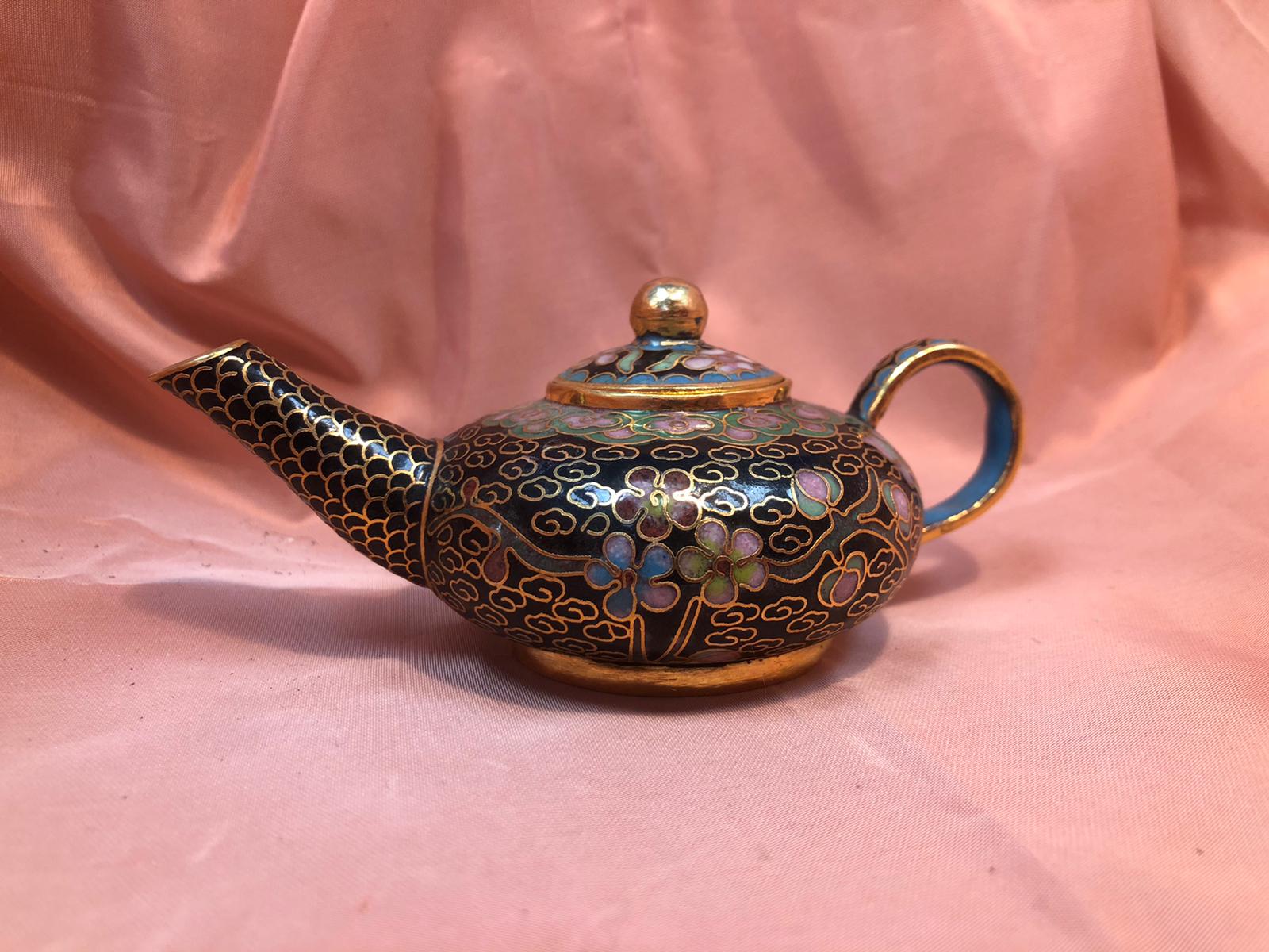 Teiera bassa in smalto cloisonné