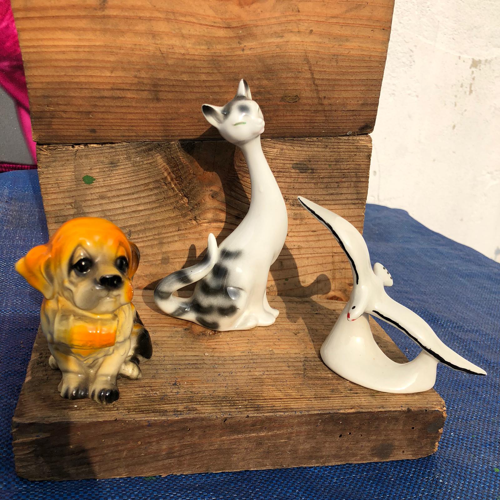 Tre statuette vintage da collezione in ceramica animali