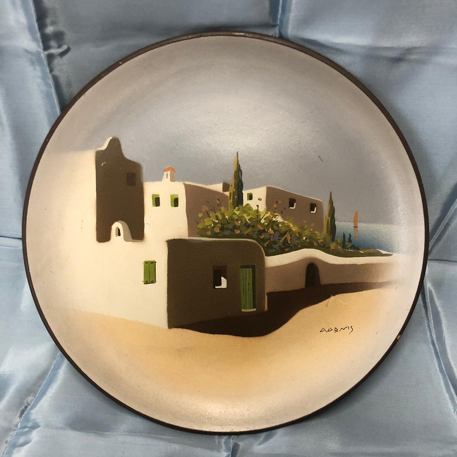 Grande piatto vintage in terracotta dipinto a mano - firmato