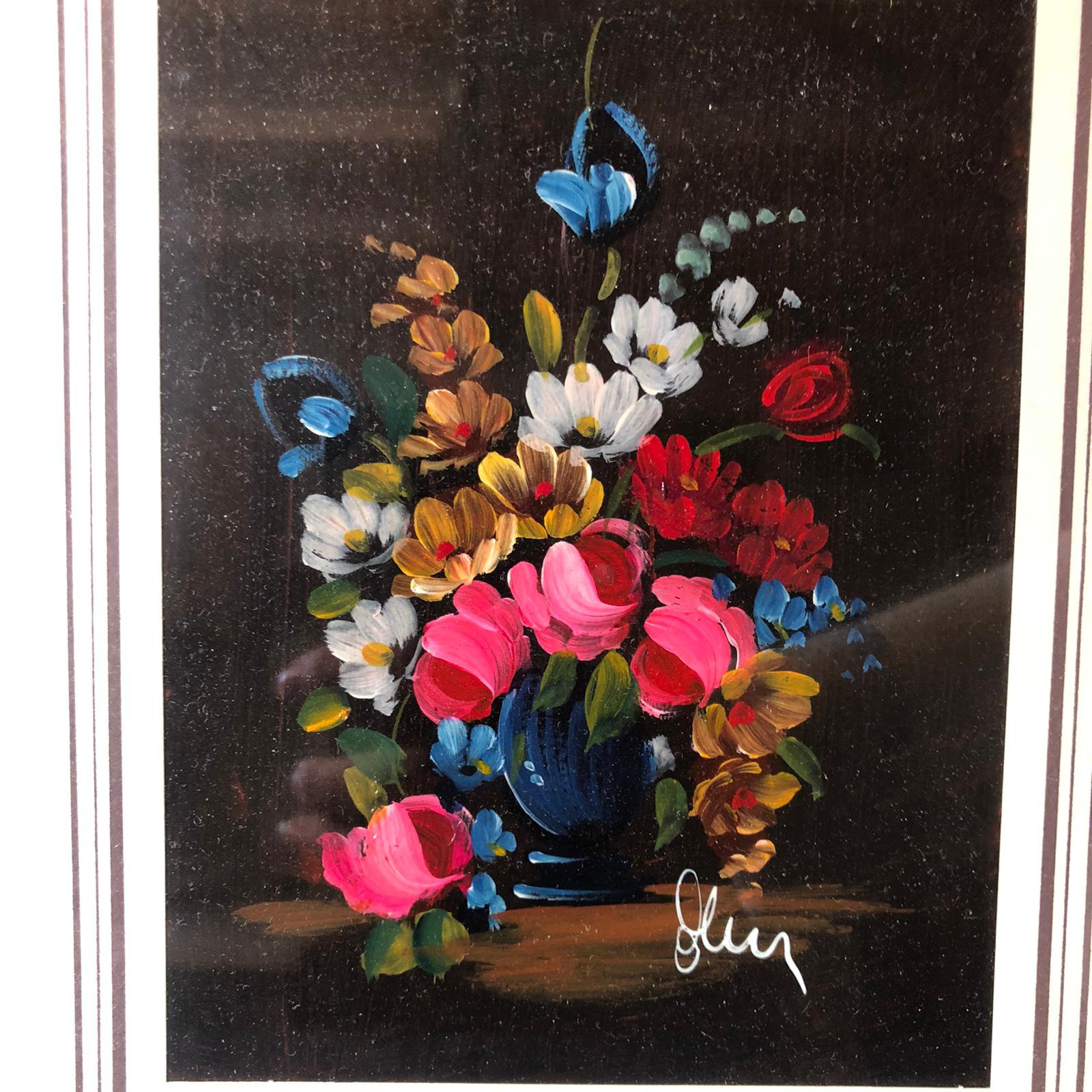 Due dipinti "fiori" su carta - firmati - immagine 3