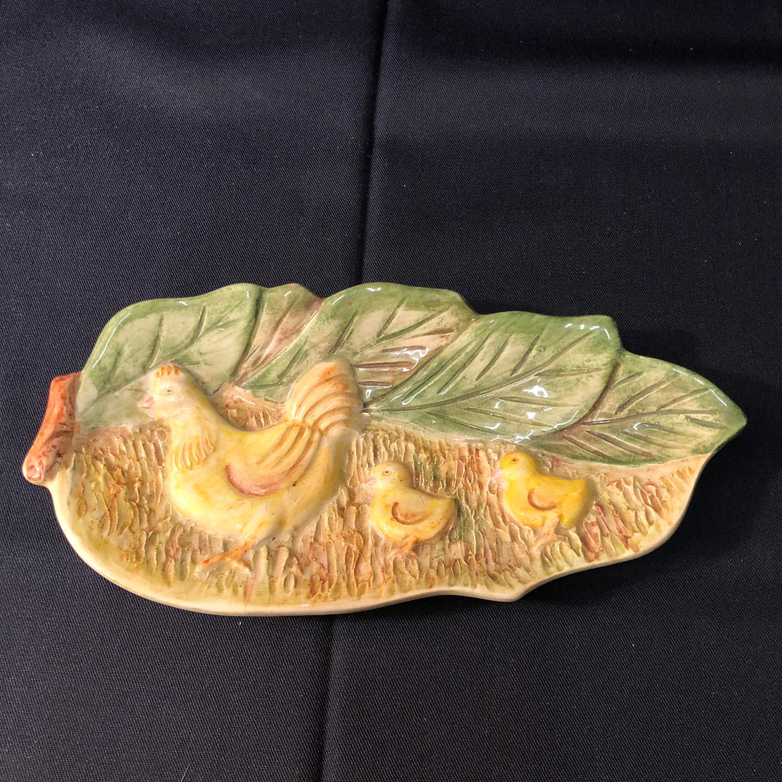 Centrotavola vintage in ceramica sbalzata e smaltata - firmato