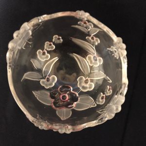 Ciotola vintage in vetro c/fiori rosa