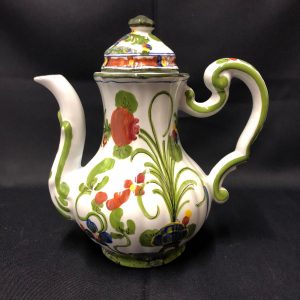 Teiera siciliana vintage dipinta a mano a motivi floreali - firmata