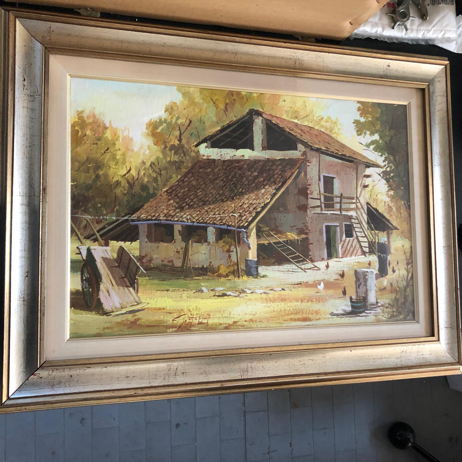 Dipinto olio su tela "cascina c/galline ruspanti" - Giorgio Zuppini